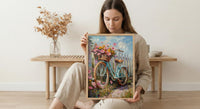 Preppy Beach Bicycle Art Print, Coastal Summer Flower Decor - White Picket Fence View