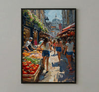 Borough Market City Poster, London Food Home Decor - Historic Artisan Food Stall Summer View