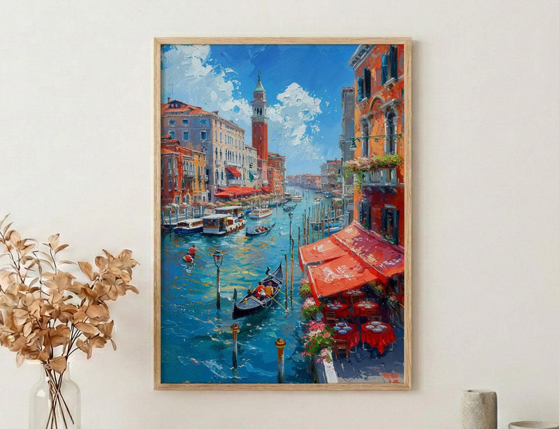 Rialto Market Wall Art, Venice Italy Home Decor - Historic Red Awning Canal Summer Beauty