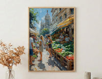 Paris Market Art Print, Organic Food Home Decor - Rustic Bread Green Vegetable Summer Setting