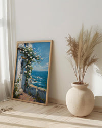 Hamptons White Rose Poster, Luxury Beach House Coastal Decor - Beautiful Garden Summer Bloom