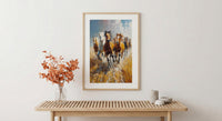Wild Mustang Horse Poster, Western Desert Nature Animal Decor - Running Herd Summer Dust Scene