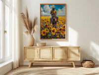 Western Horse Wall Art, Cowboy Blooming Sunflower Field Decor - Bright Yellow Summer Nature View