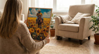 Western Horse Wall Art, Cowboy Blooming Sunflower Field Decor - Bright Yellow Summer Nature View