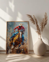 Bucking Bronco Rodeo Poster, Western Cowboy Action Decor - Dusty Summer Arena Wild Animal Scene
