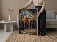 Western Lasso Wall Art, Rustic Country Farm Barn Decor - Golden Sun Beam Summer Scene