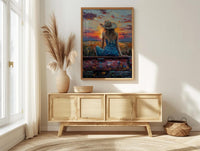 Coastal Cowgirl Art Print, Relaxing Vintage Red Truck Decor - Golden Sunset Summer Field Scene