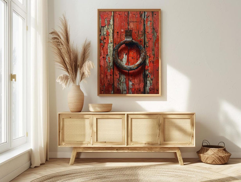 Lucky Horseshoe Wall Art, Vintage Red Barn Door Decor - Rustic Wooden Western Summer Vibe