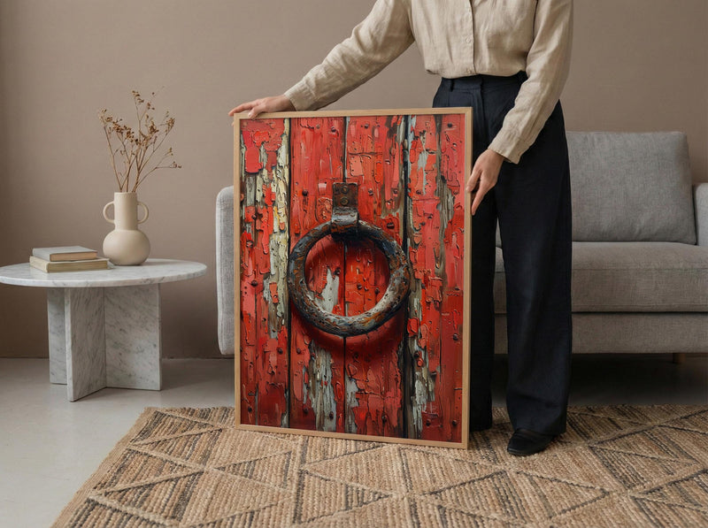 Lucky Horseshoe Wall Art, Vintage Red Barn Door Decor - Rustic Wooden Western Summer Vibe