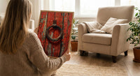 Lucky Horseshoe Wall Art, Vintage Red Barn Door Decor - Rustic Wooden Western Summer Vibe