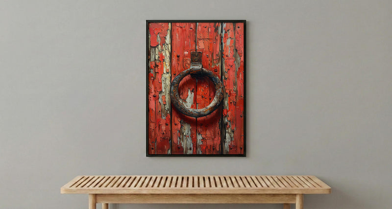 Lucky Horseshoe Wall Art, Vintage Red Barn Door Decor - Rustic Wooden Western Summer Vibe