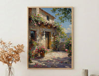 Adobe Courtyard Desert Wall Art, New Mexico Travel Decor - Dramatic Summer Sun Shadow