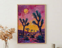 Joshua Tree Sunset Art Print, California Desert Nature Decor - Pastel Pink Purple Sky