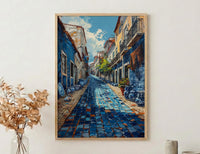 Lisbon Market Art Print, Portugal Tile Home Decor - Blue Azulejo Rustic Antique Summer Vibe