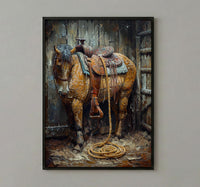 Western Lasso Wall Art, Rustic Country Farm Barn Decor - Golden Sun Beam Summer Scene