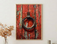 Lucky Horseshoe Wall Art, Vintage Red Barn Door Decor - Rustic Wooden Western Summer Vibe