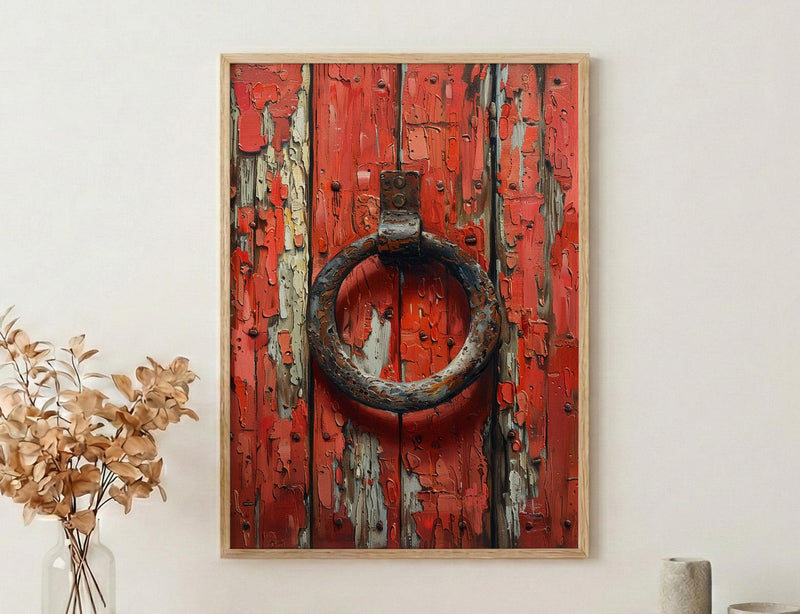 Lucky Horseshoe Wall Art, Vintage Red Barn Door Decor - Rustic Wooden Western Summer Vibe