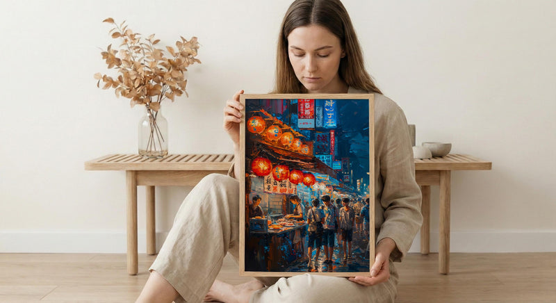 Tokyo Art Print, Summer Food Stall Decor - Night Street Landscape