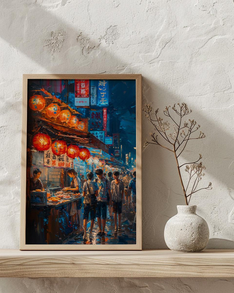 Tokyo Art Print, Summer Food Stall Decor - Night Street Landscape
