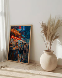 Tokyo Art Print, Summer Food Stall Decor - Night Street Landscape