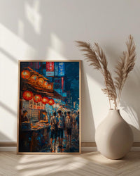 Tokyo Art Print, Summer Food Stall Decor - Night Street Landscape
