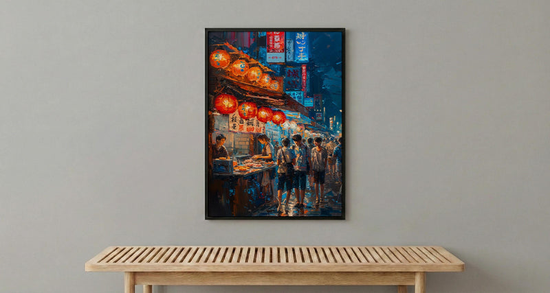 Tokyo Art Print, Summer Food Stall Decor - Night Street Landscape