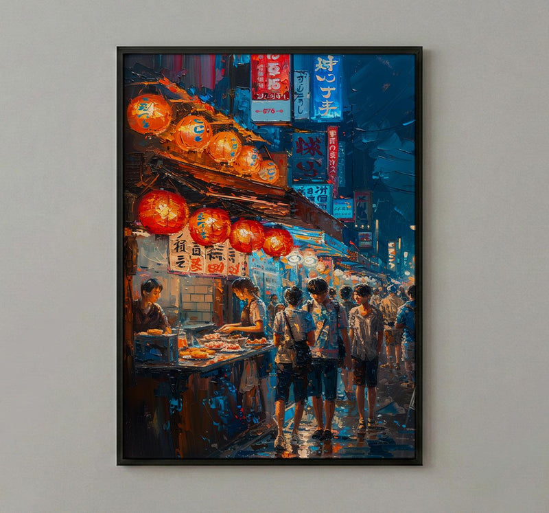 Tokyo Art Print, Summer Food Stall Decor - Night Street Landscape