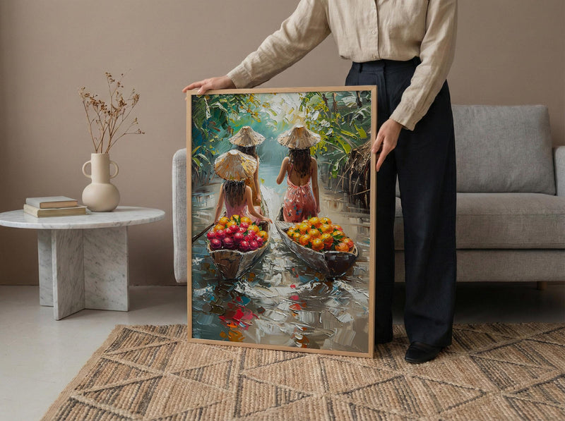 Thai Floating Market Art, Tropical Fruit Decor - Summer Boat Print