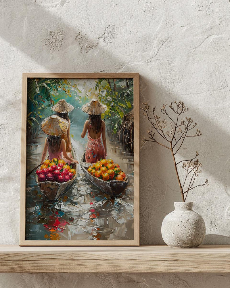 Thai Floating Market Art, Tropical Fruit Decor - Summer Boat Print