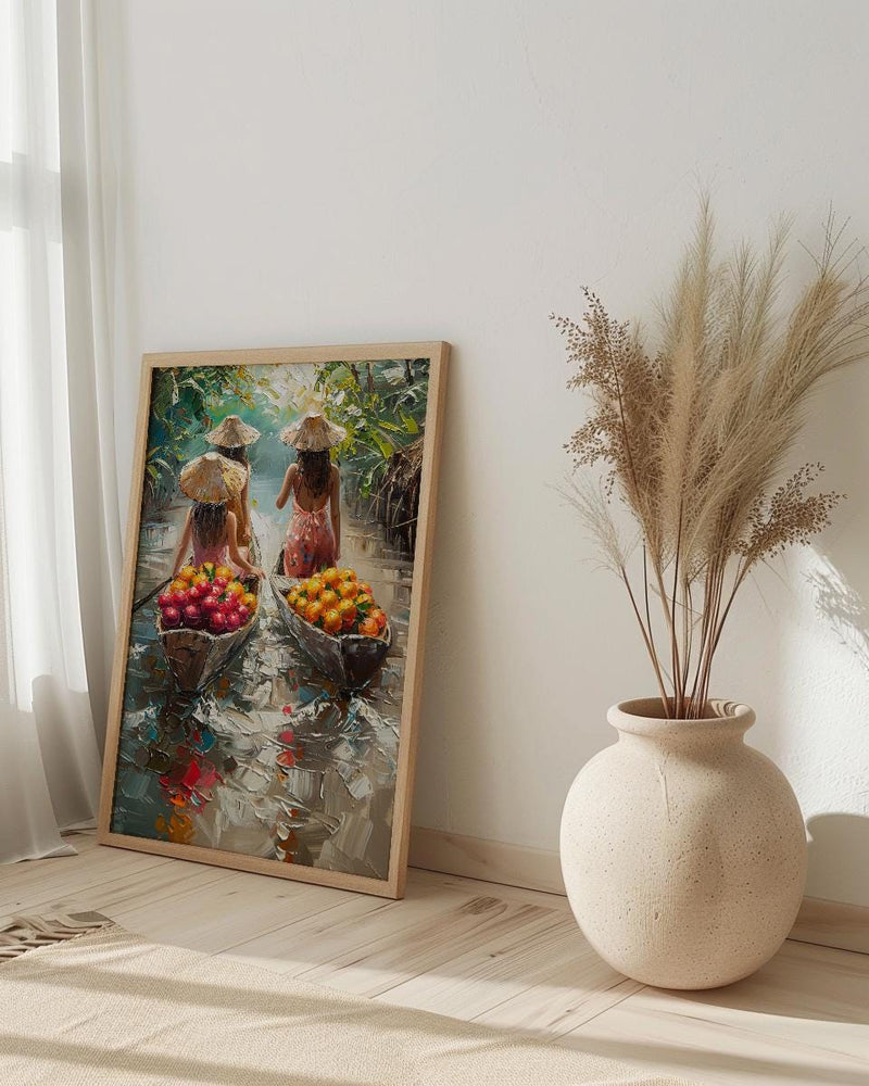 Thai Floating Market Art, Tropical Fruit Decor - Summer Boat Print