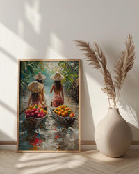 Thai Floating Market Art, Tropical Fruit Decor - Summer Boat Print