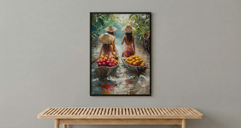 Thai Floating Market Art, Tropical Fruit Decor - Summer Boat Print