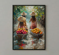 Thai Floating Market Art, Tropical Fruit Decor - Summer Boat Print
