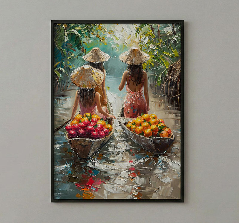 Thai Floating Market Art, Tropical Fruit Decor - Summer Boat Print