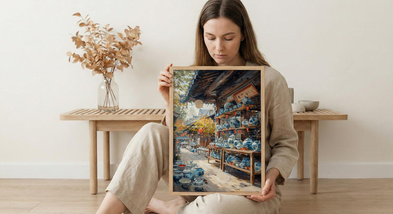 Kyoto Antique Market Print, Vintage Kimono Decor - Summer Temple Art