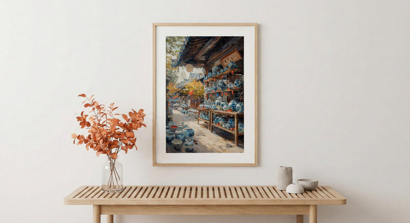 Kyoto Antique Market Print, Vintage Kimono Decor - Summer Temple Art