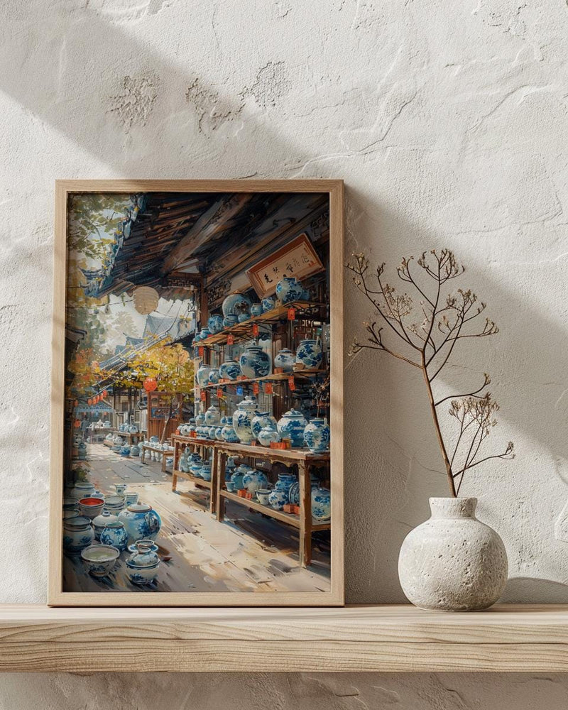 Kyoto Antique Market Print, Vintage Kimono Decor - Summer Temple Art