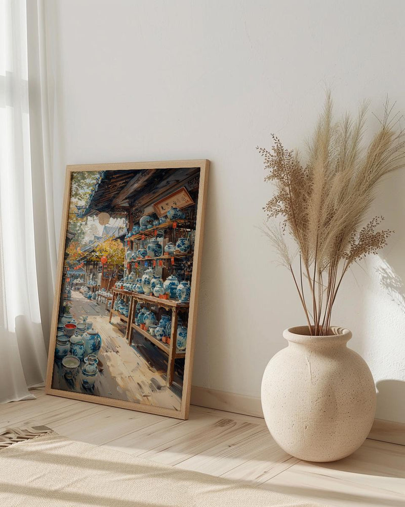 Kyoto Antique Market Print, Vintage Kimono Decor - Summer Temple Art