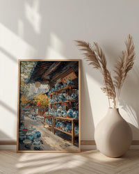 Kyoto Antique Market Print, Vintage Kimono Decor - Summer Temple Art