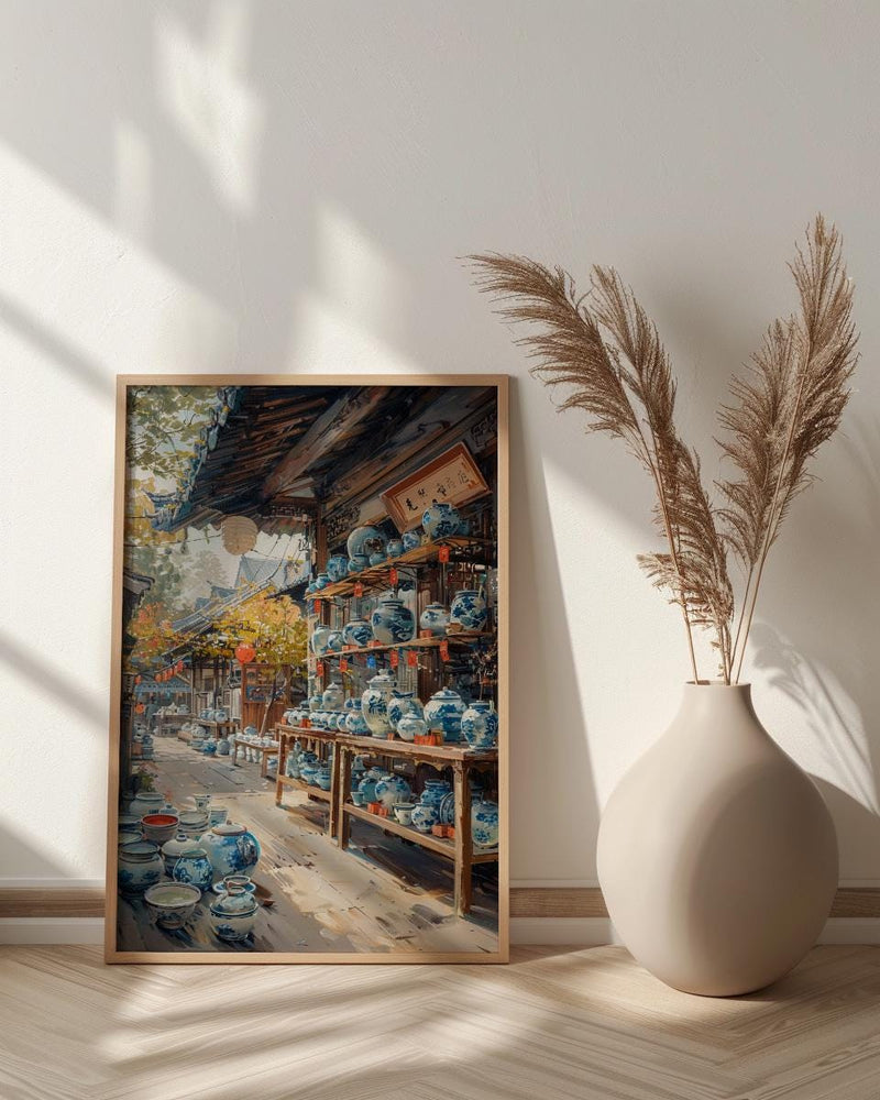 Kyoto Antique Market Print, Vintage Kimono Decor - Summer Temple Art