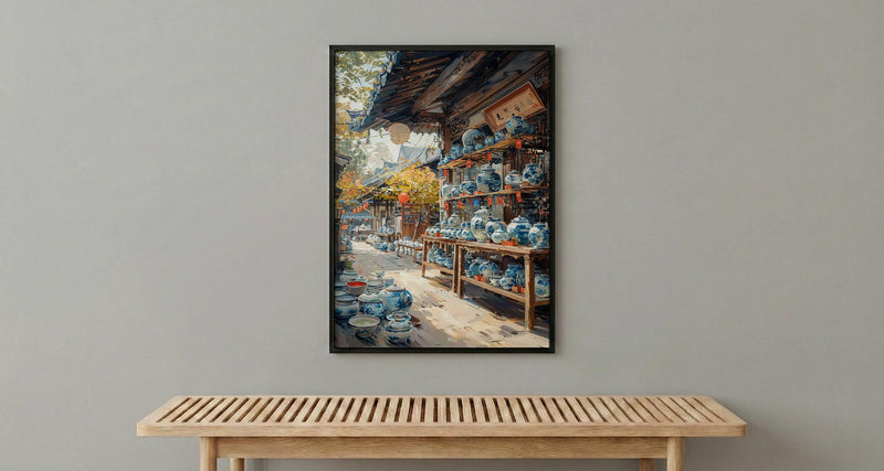 Kyoto Antique Market Print, Vintage Kimono Decor - Summer Temple Art
