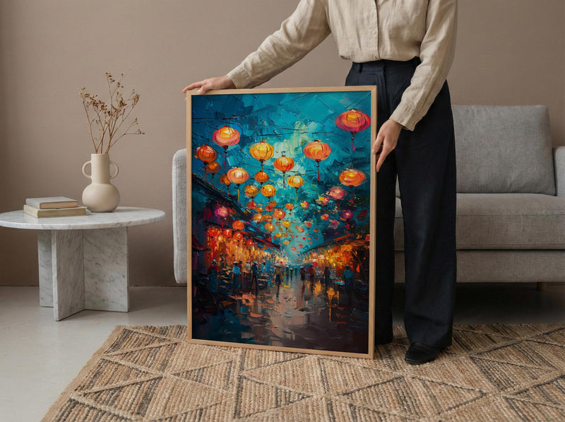 Hoi An Lantern Poster, Night Market Decor - Vietnam Street Art