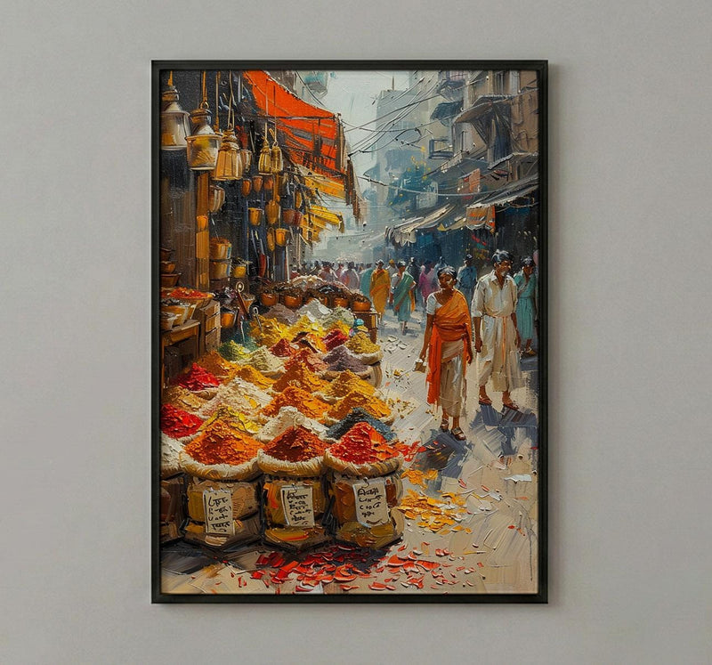 India Spice Bazaar Art, Delhi Market Decor - Vibrant Summer Print