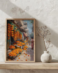 Jaipur Market Art Print, Orange Marigold Decor - India Street Poster