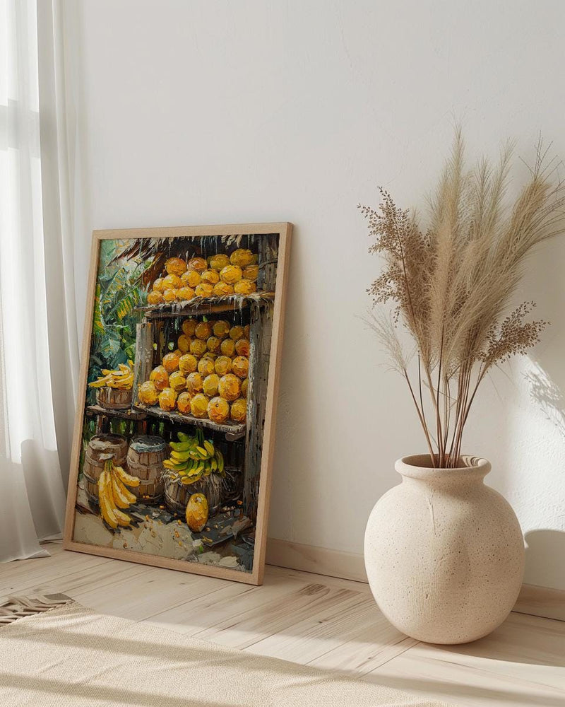 Sri Lanka Fruit Stand Art, Tropical Summer Decor - Colorful Market