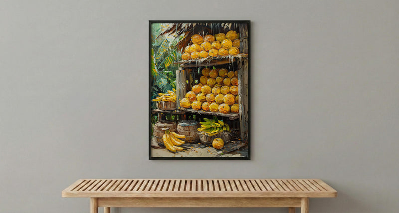 Sri Lanka Fruit Stand Art, Tropical Summer Decor - Colorful Market