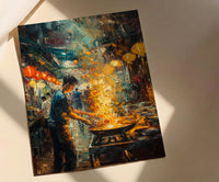 Penang Hawker Center Art, Malaysia Food Decor - Night Market Print