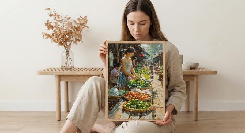 Luang Prabang Market Art, Laos Morning Decor - Soft Summer Print