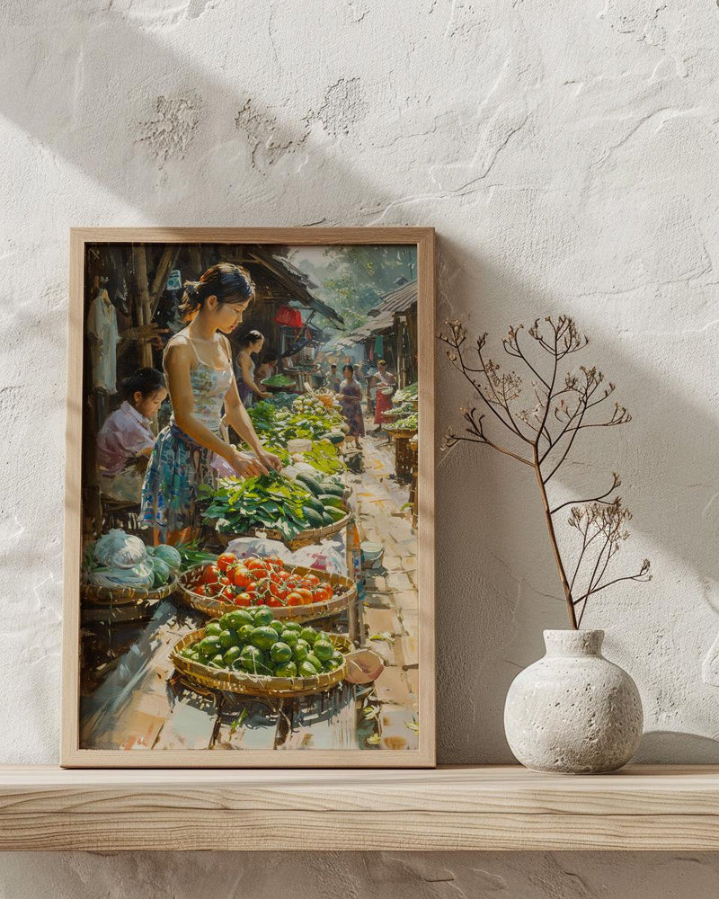 Luang Prabang Market Art, Laos Morning Decor - Soft Summer Print