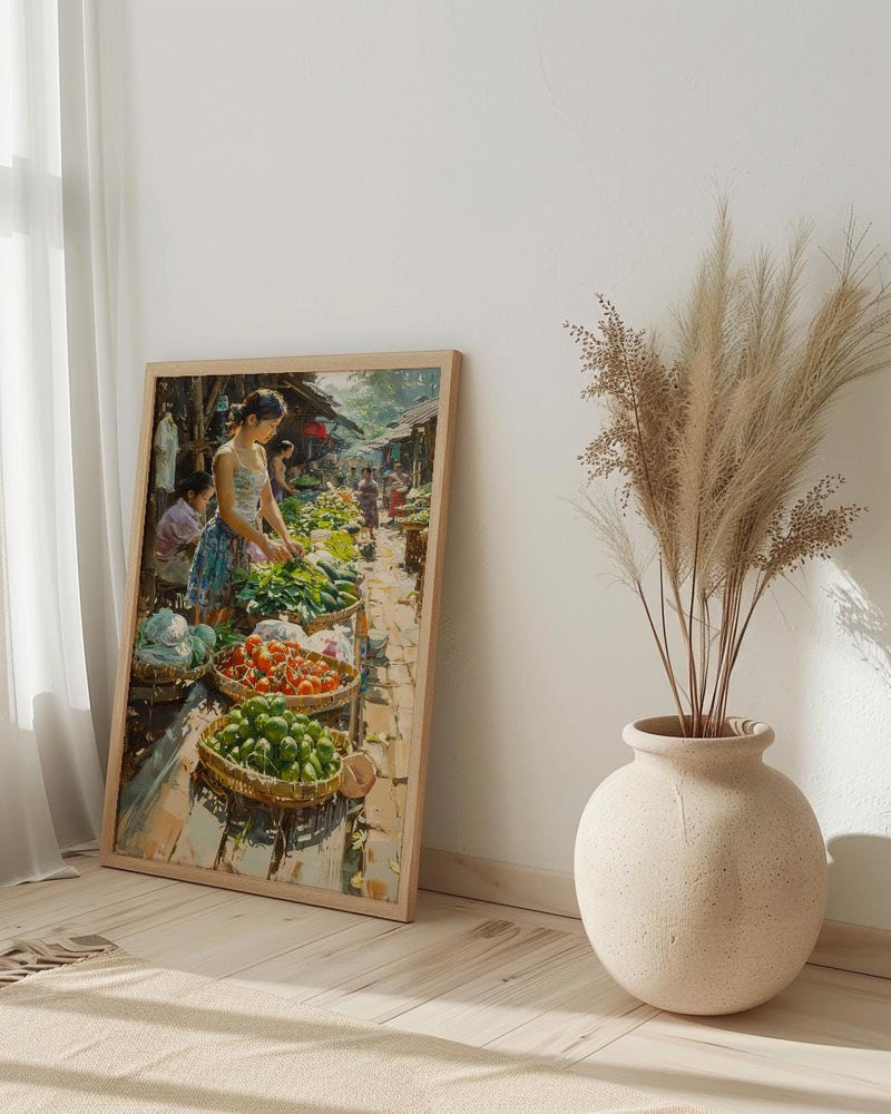 Luang Prabang Market Art, Laos Morning Decor - Soft Summer Print